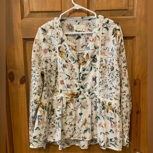 Anthropologie Multicolor Floral Peplum Long Sleeve Blouse, Large